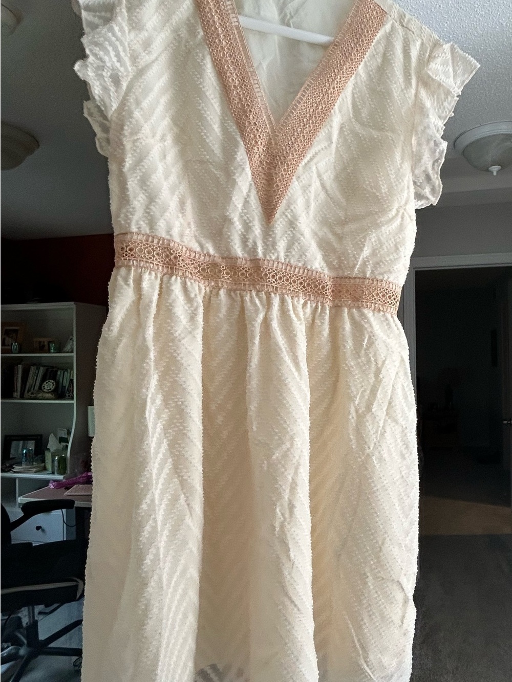 SHEIN Cream Mini Dress with Blush Lace Trim